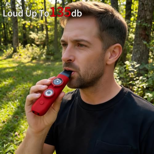 Multifunctional Survival Emergency Whistle for with Compass Hiking Survival, Thermometer & Neck Lanyard | Emergency Safety Gear for Hiking, Camping, Kayaking, Boating, Climbing - color: Red