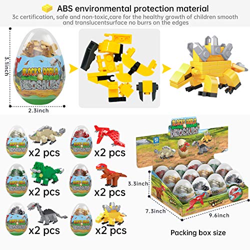 12PCS Pre Filled Easter Eggs Dinosaurs Party Favors Party Supplies Building Blocks Mini Animal Educational Toy Stacking Block Sets Science STEM Gift for Boys & Girls Kids Age 6+ - style: DINOSAURS