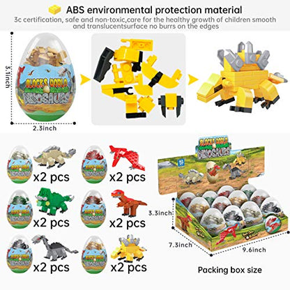 12PCS Pre Filled Easter Eggs Dinosaurs Party Favors Party Supplies Building Blocks Mini Animal Educational Toy Stacking Block Sets Science STEM Gift for Boys & Girls Kids Age 6+ - style: DINOSAURS