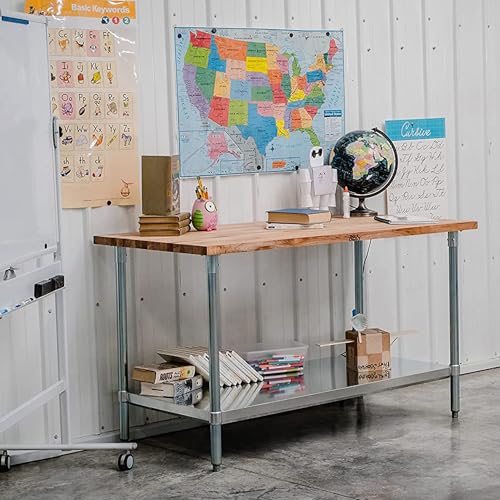 John Boos Maple Wood Top Work Table with Adjustable Lower Shelf, 60 x 30 x 1.5 - size: 60"L x 30"W x 36" H, style: Steel Base