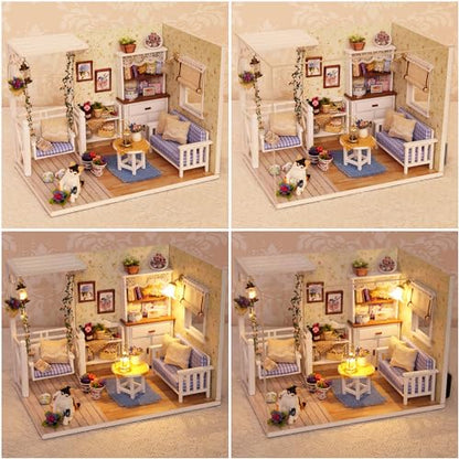 Miniature Dollhouse DIY Set with Decoration Furniture and LED Lights, Kitten Diary Style, 1;24 Scale DIY Dollhouse with English Instructions