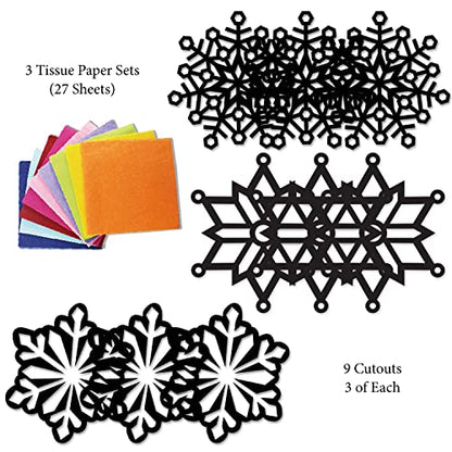 VHALE Suncatchers Craft 3 Sets (9 Cutouts) w Tissue Papers Stained Glass Effect Paper Sun Catcher Kit, Window Art, Classroom Crafts, Creative Art Projects, Kids Party Favors (Snowflake) - style: Snowflake
