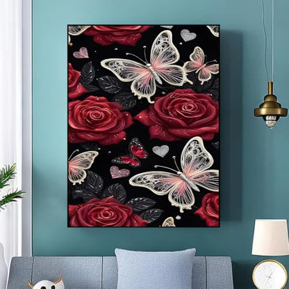 5D Butterfly Diamond Art Kits for Adults-Rose Flower Diamond Painting - color: Rose Flower