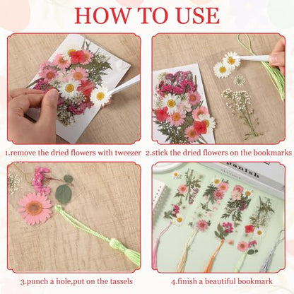 20 Sets Dried Flower Bookmark Making Kit Transparent Bookmark DIY Projects Craft Gift Bulk PET Sticker with Color Tassels and tweezer for Classroom Activities Reading Award and Book Lovers（Summer） - style: Summer
