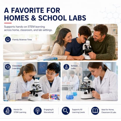 Microscope for Adults Students, 100X-2000X Metal STEM Microscope Kit