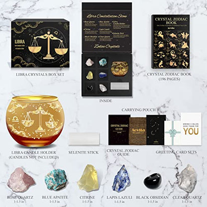 Aovila Libra Birthday Gifts for Women - Libra Candle Holder Crystals Birthstones Gifts Box Set - Zodiac Gifts Astrology Horoscope Gifts Birthday Gifts for Her Mother Sister Best Friends - color: Libra With Candle Holder