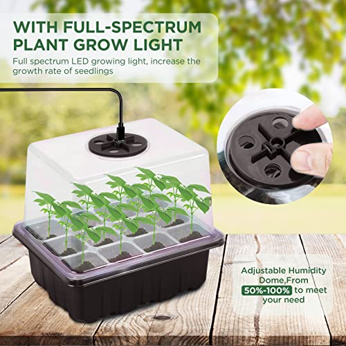 Seed Starter Tray with Light, 6PCS Seed Starter Kit with Grow Light, Seedling Starter Trays with Humidity Domes, Covers Height 3.9", Indoor Gardening Plant Germination Trays - color: Black