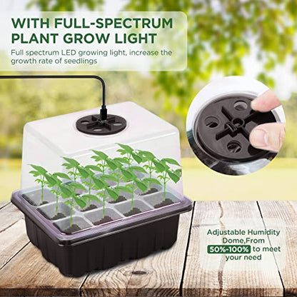 Seed Starter Tray with Light, 6PCS Seed Starter Kit with Grow Light, Seedling Starter Trays with Humidity Domes, Covers Height 3.9", Indoor Gardening Plant Germination Trays - color: Black