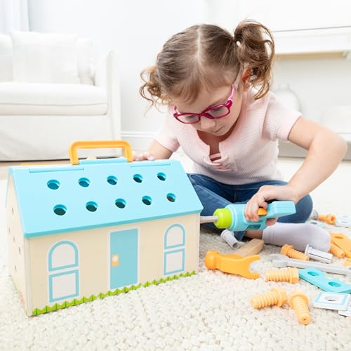 Melissa & Doug Build-A-House Wooden Toolbox Pretend Play Construction