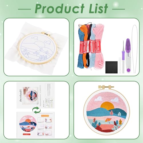 ERKOON Punch Needle Kit Adults Beginners, DIY Easy Landscapes Embroidery Set for Starter Art Craft, Needling Punch Project with Patterns, Tools, Yarns, Hoop, Instruction (Summer) - color: Summer