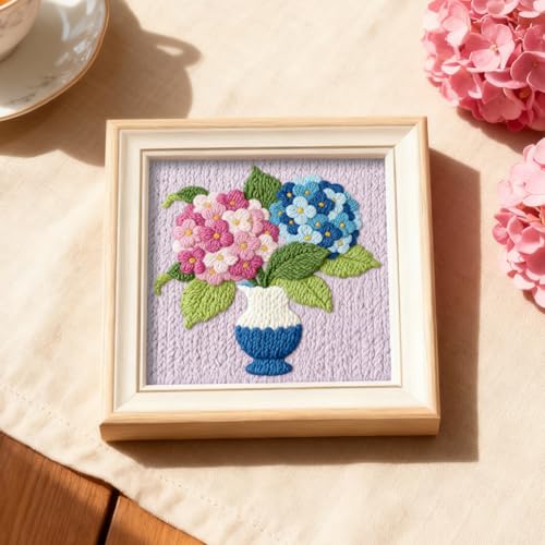 INFUNLY Hydrangea Punch Needle Kits for Beginner Adult Flower DIY Punch Needle Embroidery Starter Kits for Wall Hanging Vase Plant Needles Stitching Kit with Instruction for DIY Crafts Gift Home Decor - style: Hydrangea