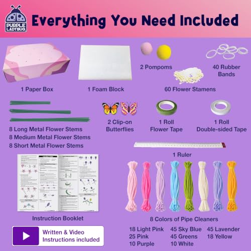 216pcs Pipe Cleaner Flower Kit, Easy to Make, Written & Video Instructions