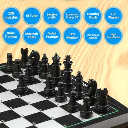 Talking Chess ACADEMY Electronic Chess Set, Magnetic Computer Chess Game with Interactive Teaching System for Beginners, Advanced AI for Improving Players, Perfect for Kids & Adults, Simple and Noble