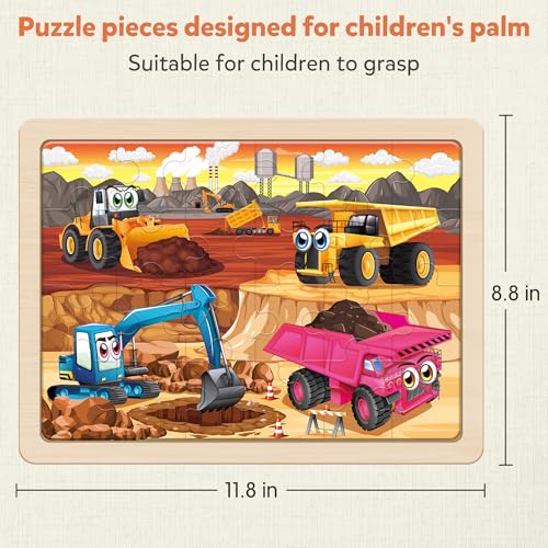 SYNARRY Large Wooden Construction Vehicle Puzzles for Kids Ages 4-6 - style: Construction Vehicle