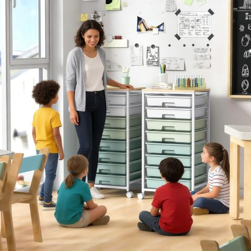 SYKIARIOL Rolling Cart with Drawers,Craft Organizers and Storage, Green - color: Green