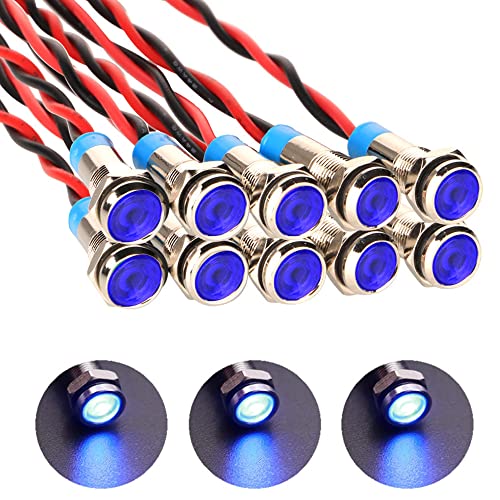 Gebildet 10pcs 6mm Waterproof Wired LED Indicator Light AC/DC 12-24V (Blue) - color: Blue AC/DC 12-24V