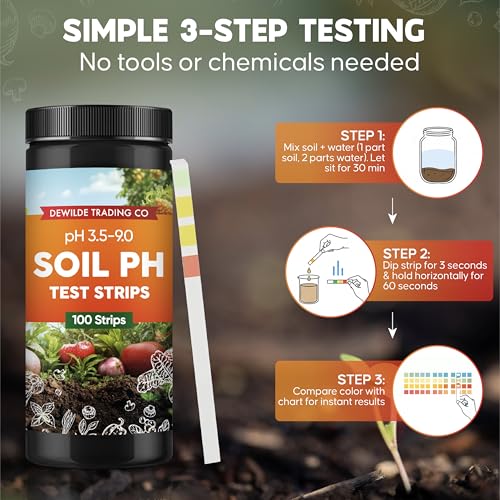 Soil Test Kit – 100 Soil pH Test Strips (3.5–9 Range) for Garden, Lawn & Indoor Plants – Easy At-Home Soil Testing