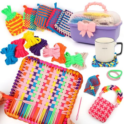 Upgraded Frame Weaving Loom Kit for Kids, Beginner Crochet Kit (224 Loops) - color: Potholder Loom Knitting