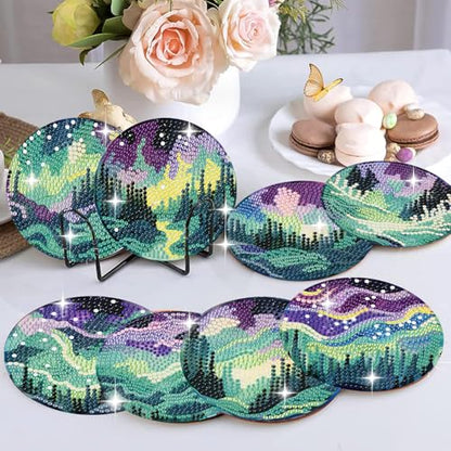 8 Pack Diamond Art Coasters,Northern Lights Diamond Painting Coasters Kits - color: Aurora Coasters