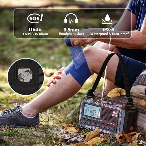 Mesqool Emergency Radio NOAA/AM/FM/SW, 12000mAh Battery Powered - color: Gray Camo