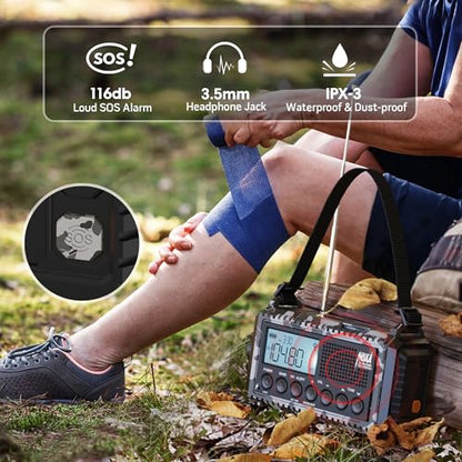 Mesqool Emergency Radio NOAA/AM/FM/SW, 12000mAh Battery Powered - color: Gray Camo
