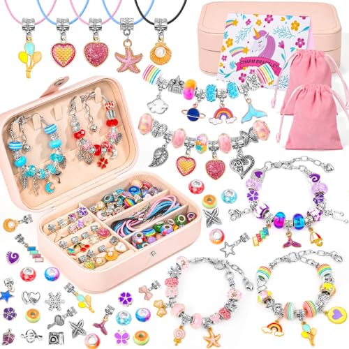 Billbotk 150Pcs Charm Bracelet Making Kit with Jewelry Box Beads for Jewelry Making Kit with DIY Crafts Gift for Bracelet Women Birthday Valentine Gifts Christmas