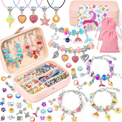 Billbotk 150Pcs Charm Bracelet Making Kit with Jewelry Box Beads for Jewelry Making Kit with DIY Crafts Gift for Bracelet Women Birthday Valentine Gifts Christmas