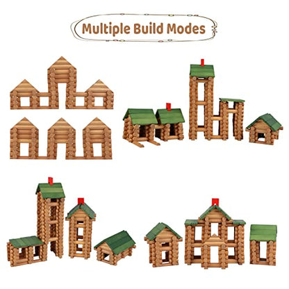 Wondertoys 530 Pcs Wooden Logs Set Ages 3+, Classic Building Log Toys for Kids, Creative Construction Engineering Educational Gifts - style: 530 PCS