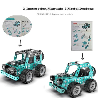Buildable 3D Metal Engineering Kit 194-Piece STEM Set for Ages 8-16 Develops Logic Skills DIY Project Ideal Gift for Kids (Blue) - style: blue car 2 in 1