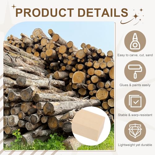 MECCANIXITY 6Pcs Basswood Sticks 1"x1"x4" Square Wooden Dowel Rods - size: 1" x 1" x 4"