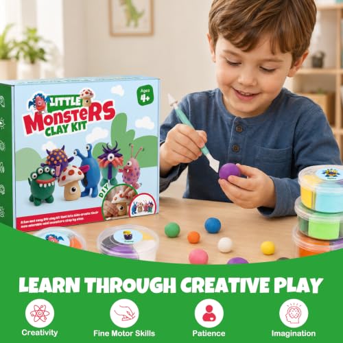 Air Dry Clay Kit for Kids, 12 Monsters Halloween Modeling Magic Clay Sculpting Set, DIY Party Favors Arts & Crafts for Kids Ages 4-12, Ultra Light & Soft, Safe & Non-Stick with Tools & Tutorials