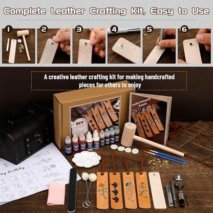 Leather Crafting Kit, Leather Bookmarks Making Kit Tools Supplies Tutorial - color: Color 1, Bookmark