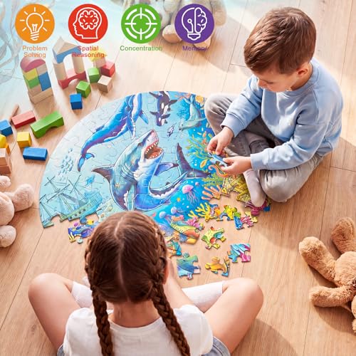 Civaner 70 Pieces Floor Puzzles Round Large Puzzles, Ocean - style: Ocean