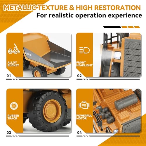 KIZJORYA Remote Control Dump Truck, RC Construction Vehicle for Kids with 9 Channel Metal Bed Light Sound & Rechargeable Battery, Electric Transport Garbage Truck Toy for Toddlers Boys Girls Age 6+ - style: Dump Truck