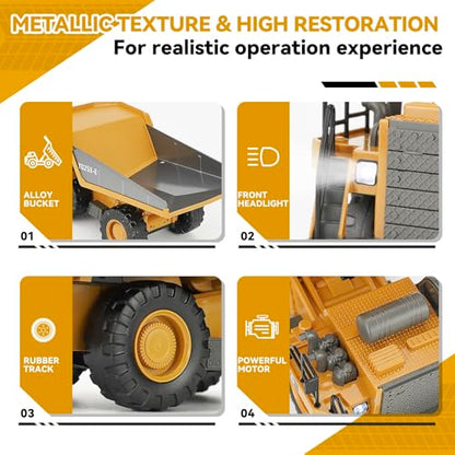KIZJORYA Remote Control Dump Truck, RC Construction Vehicle for Kids with 9 Channel Metal Bed Light Sound & Rechargeable Battery, Electric Transport Garbage Truck Toy for Toddlers Boys Girls Age 6+ - style: Dump Truck