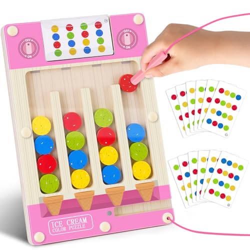 Magnetic Wooden Toys for 3-6 Year Old Girls, Montessori Brain Teasers Game - color: Pink