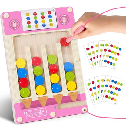 Magnetic Wooden Toys for 3-6 Year Old Girls, Montessori Brain Teasers Game - color: Pink