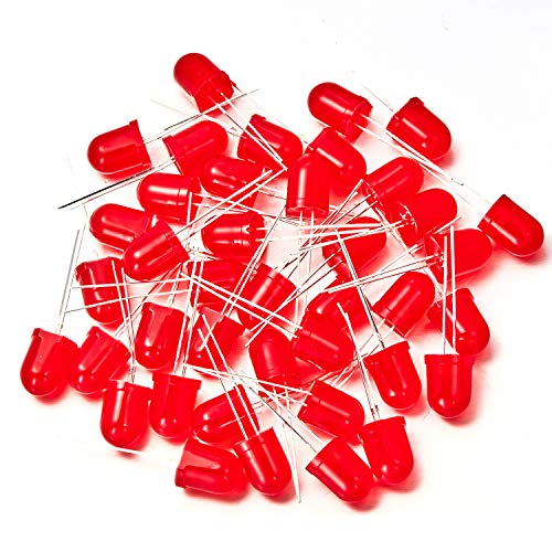 CHANZON 50 pcs 10mm Red Diffused LED Diode Lights (DC 2V 20mA) - color: F) Red-red (50pcs)