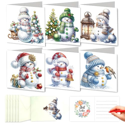 DDGYP Diamond Art Kits for Adults, 6Pcs Snowman Christmas Diamond Art Cards with Envelopes - color: Snowman 1