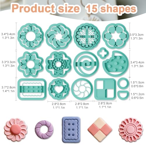 15 Pcs Cookie Shape Polymer Clay Cutters Set Bakery Pattern Clay Cutters for Earrings Making Jewelry DIY Crafts, Geometric Clay Cutting Tools - style: Cookie Shape