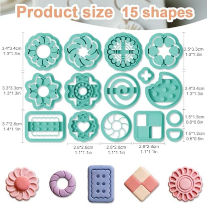 15 Pcs Cookie Shape Polymer Clay Cutters Set Bakery Pattern Clay Cutters for Earrings Making Jewelry DIY Crafts, Geometric Clay Cutting Tools - style: Cookie Shape