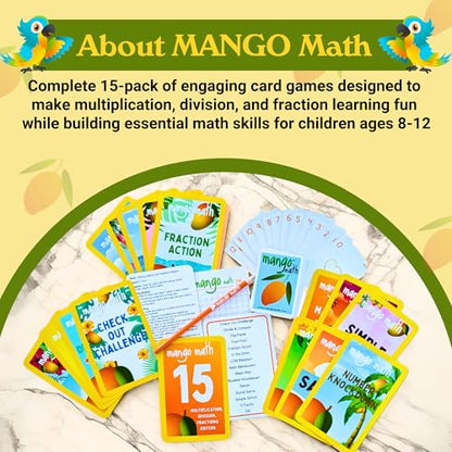 MANGO Math 15® - Math Flash Cards - Educational Math Games for Kids - Multiplication, Division, Fractions Learning Kit -2nd 3rd 4th Grades - Kids 6-12 - Set of 15 Games - English Version - size: English Version, style: Multiplication Division
