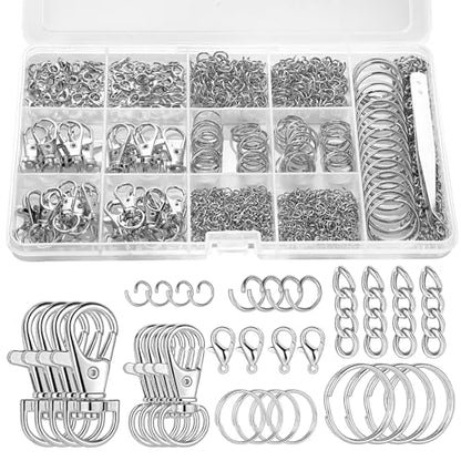 BESARME 1130Pcs Keychain Making Kit, Silver Jump Rings & Clasps - color: Silver