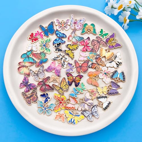 WOCRAFT 100pcs Assorted Enamel Butterfly Bracelet Charms for Jewelry Making DIY Necklace Bracelet Keychain Crafting Charms Kit (M771) - style: Butterfly