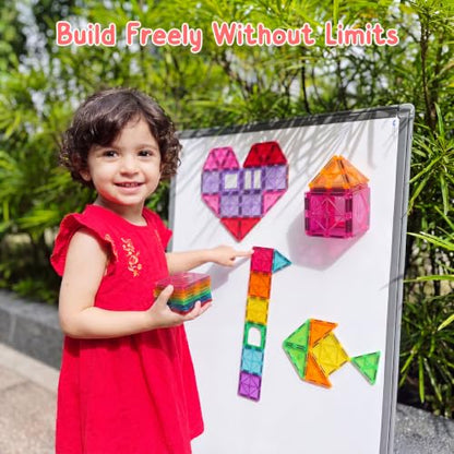 Bmag Magnetic Tiles Building Blocks Set with 2 Cars 100Pcs, Designed for Open-Ended Building and Versatile Play, Gifts for STEM Support and Parent-Child Interaction for Kids Aged 3+ - size: 100