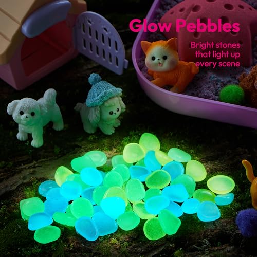 JOVA Klever Kits Cute Pet Sensory Bin for Kids with Glow in The Dark Stones, Sandbox with Lid Dual-Color Sand, Preschool Learning Activities Gifts for Boys Girls Age 3+ - style: Pet