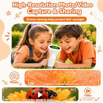1000X Microscope for Kids, 2'' Screen Kids Wonder Quest Microscope Camera, Digital Handheld Microscope, Educational Kids Magnifying Glass, Christmas Birthday Gifts for Age 3 4 5 6 7 8 9 10- White - color: White