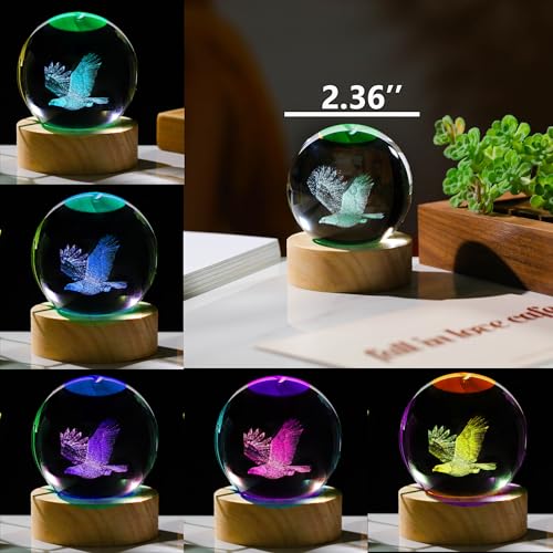 3D Eagle Gifts for Women Crystals Ball 60mm - Eagle Figurines Decor Glass Animals Figurine Eagle Decor Stuff for Room Birthday for Best Friend Eagle Lovers Keepsake Paperweight - style: Flying Eagle