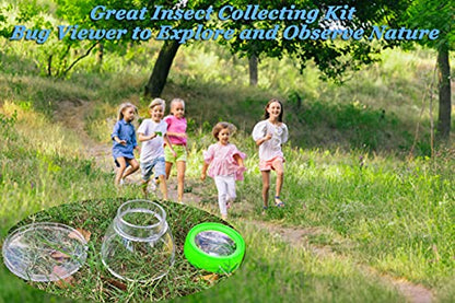 Bug Viewer for Kids 5X Magnifying Insect Observation Kit Built-in 7cm Ruler with 2 Slant Tweezers Bug Viewer Catcher Cage for Kids Science Nature Exploration (2 Pack Green), LX-4LS - color: 2 Pack Green