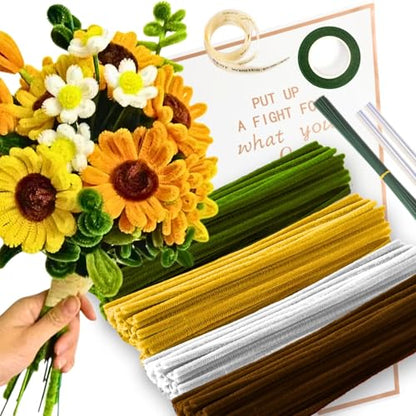 4-Color Sunflower Pipe Cleaner Flower Kit,150 Pcs Pipe Cleaners Craft - color: Sunflower